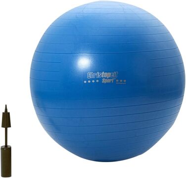 Гімнастичний м'яч Christopeit Sport 75 см, синій, з 2-ходовим насосом – фітнесбол для йоги, пілатесу, офісу