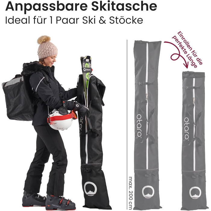 Чохол для лиж Otaro Skitasche: набір для 1 або 2 пар лиж, чорний, регульований, водовідштовхувальний