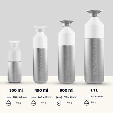 Сталева пляшка для води Dopper 450 мл, сіра — герметична спортивна фляга з нержавіючої сталі 18/8, без BPA, для спорту, офісу та активного відпочинку