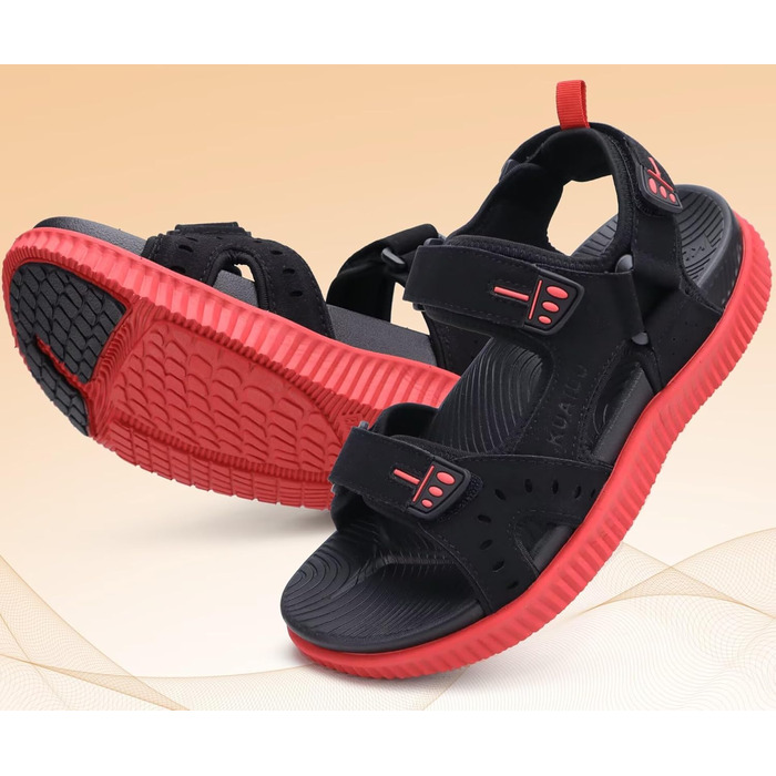 Чоловічі сандалі KuaiLu для трекінгу та відпочинку: ортопедичні, зручні, літні, пляжні, чорно-червоні, розмір 45 EU