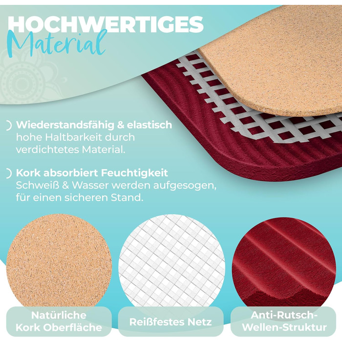 Йога мат KESSER: неслизький, складаний комплект для фітнесу, йоги та пілатесу (TPE) з сумкою та інструкцією, Бордовий