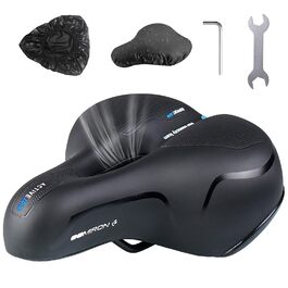 Комфортний велосипедний сідло, гелевий, широкий, м'який, дихаючий, амортизуючий, ергономічний, з водонепроникним чохлом та інструментами для встановлення, 26 * 21.5 см, блакитний