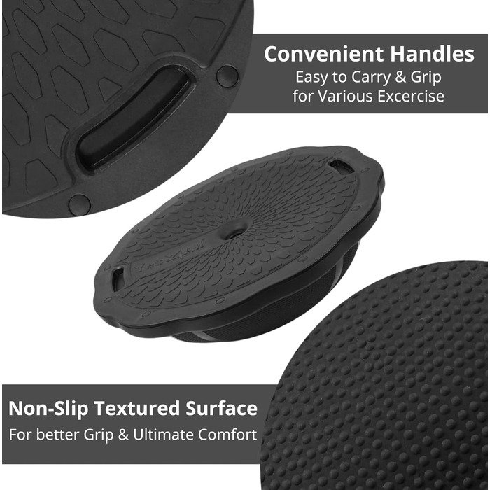 Yes4All Тренувальний баланс-бол Half Ball: Преміум баланс-тренажер, 60 см, неслизька поверхня, для йоги, фітнесу та силових тренувань. Чорний, преміум-версія