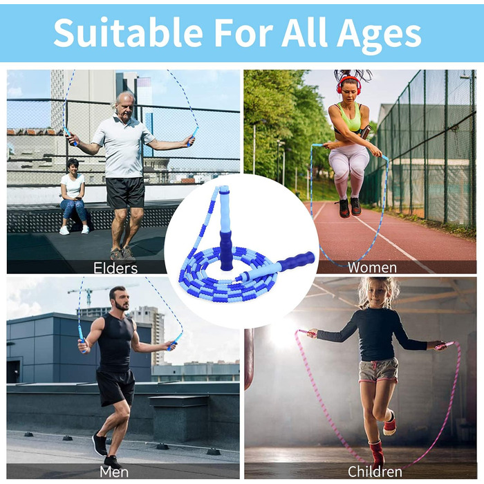 Стрибкове канат Leeboom: регульована довжина, без перекручування, сегментований, з м'якими кульками, для дітей, чоловіків та жінок, для схуднення, 2.5 м, чорний