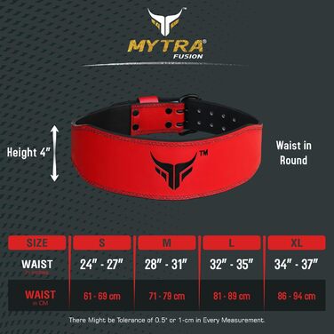Mytra Fusion Gym Belt 4 дюйми: пояс для важкої атлетики, пауерліфтингу, підтримки спини, червоний (Small)