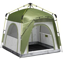 Намет Outsunny Pop-Up для 3 осіб, UV 50+, зелений: сімейний кемпінговий намет з гаком, 4 дверима, вікнами, підлогою та водонепроникністю 1000 мм