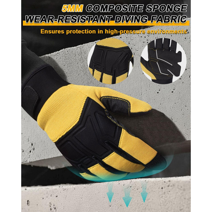 Зимові рукавички RIGWAR для чоловіків та жінок, водонепроникні велосипедні рукавички з підтримкою сенсорного екрану, терморукавички, вітрозахисні рукавички для їзди на конях, мотоциклі, походів, велосипедів, прогулянок (Чорний з жовтим, S)