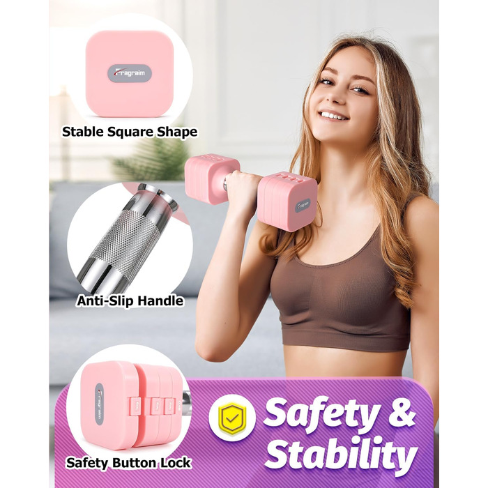 Набір гантелей Fragraim 5 кг x 2, регульовані, для дому, фітнесу, силових тренувань (рожевий)