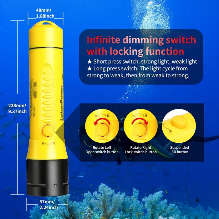 Ліхтар підводний Tauchlampe 1800 Lumens IPX8 (100м) - Професійний, перезаряджуваний, 5500K, для дайвінгу та підводного полювання