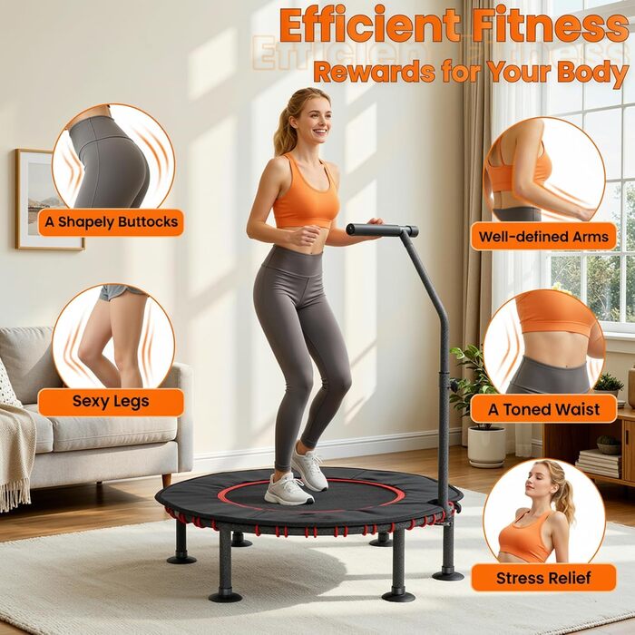 Трамплін для фітнесу LIFERUN для дому | Діаметр 102/122 см | Макс. вага 150 кг | З бортиком та ручками | Без монтажу | Для дітей та дорослих