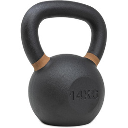 Гиря чавунна Strength Shop 14 кг з ергономічною ручкою, надміцна, з кольоровим маркуванням ваги та чорним порошковим покриттям, для функціонального тренування всього тіла