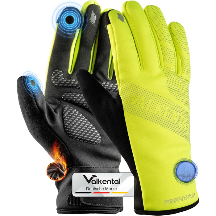 Водонепроникні велосипедні рукавички Valkental® з ізоляцією 3M | З підкладкою та зчепленням | Зимові та перехідні рукавички [Чоловічі та жіночі] з функцією сенсорного екрану - GloRider Жовтий M для перехідного періоду (до 6°C, 2-шарові)
