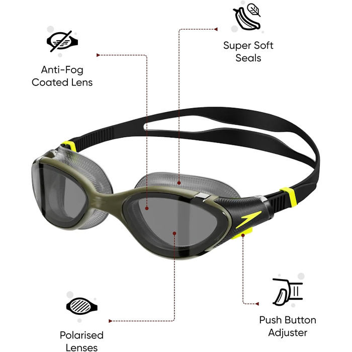 Унісекс плавальні окуляри Speedo Biofuse 2.0, димчасті, універсальний розмір, олива/чорний