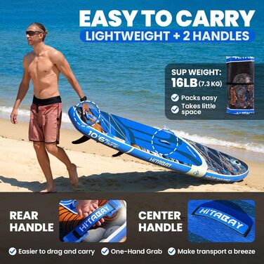 Надувний SUP Борд для дорослих з аксесуарами та тримачем для камери, 320x81x15 см, 10'6', 150 кг, блакитний