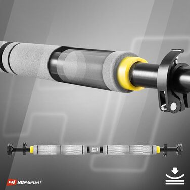 Турнік для дверного отвору Hop-Sport з 8-точковою системою кріплення, 3-шаровою м'якою обшивкою та фіксатором безпеки, регульований, жовто-сірий