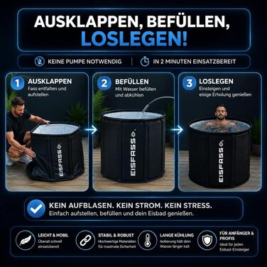 Преміум ванна для льоду Easy для домашнього використання — переносна крижана ванна для криотерапії та відновлення, з кришкою, термометром та засобами для догляду за водою