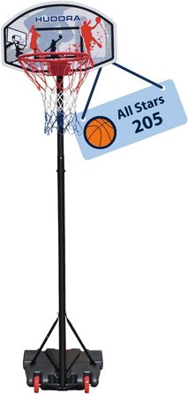 Баскетбольний кошик HUDORA All Stars 205, регульований, з підставкою для дітей і підлітків, мобільний вуличний баскетбольний кошик на колесах для саду