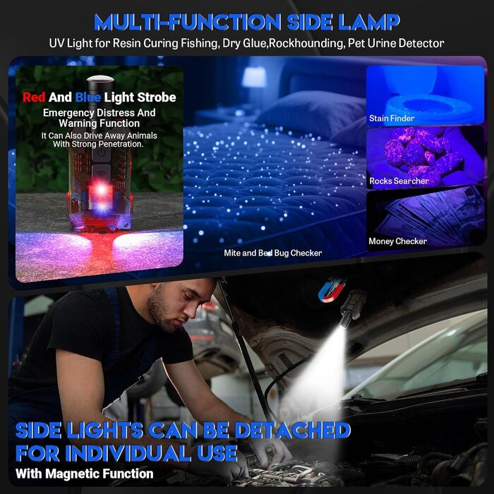 LED налобний ліхтар з перезарядкою, 2000 люменів, 230° кут огляду, регульована головка, сенсор, 9 режимів освітлення з UV лампою, знімний магнітний, легкий, для кемпінгу, бігу, походів, риболовлі, 2 шт.
