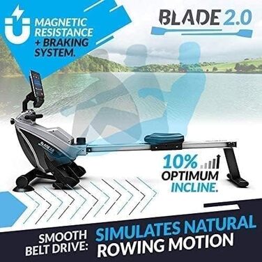 Складаний магнітний гребний тренажер Bluefin Fitness BLADE для дому з 8 рівнями навантаження, LCD-дисплеєм та підтримкою смартфона
