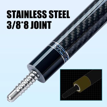 CRICAL Більярдний кий з карбонового волокна, 147 см, професійний, з'єднання 3/8 x 8, наконечник 12,5 мм, комплект CL-04