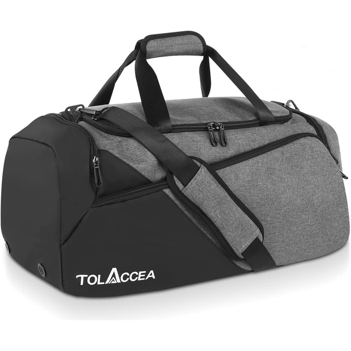 Спортивна сумка-рюкзак Tolaccea 60 л з відділенням для взуття та вологих речей, для тренажерного залу, подорожей, плавання, сауни, футболу, сіра