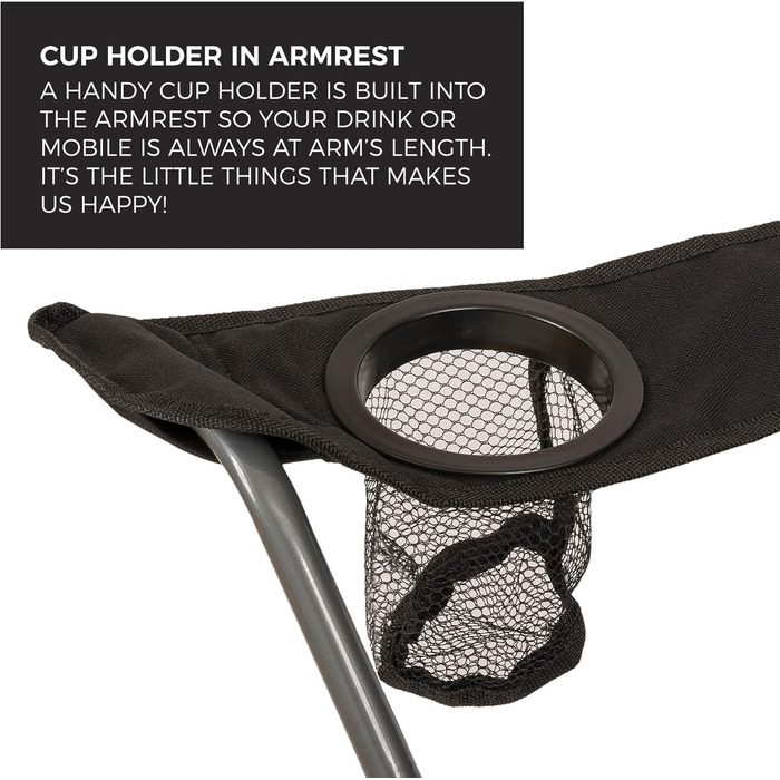 Крісло для кемпінгу Highlander - Легке та міцне туристичне крісло для відпочинку на природі. Підходить для кемпінгу, фестивалів, дачі, риболовлі та відпочинку на пляжі. Чорний колір.