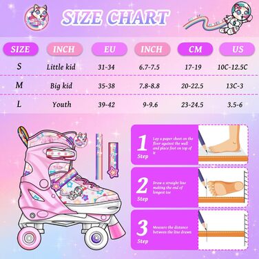 Роликові ковзани для дітей, ролики для дівчаток та початківців, регульовані, з підсвічуванням, дихаючі, для подарунка (рожеві)