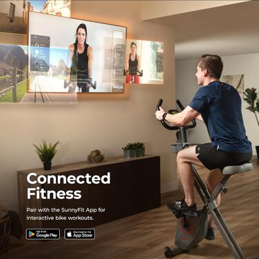 Складаний магнітний велотренажер Sunny Health & Fitness X-Bike Pro з цифровим монітором, пульсометром, магнітним опором, ергономічною підтримкою, сумісний із додатком SunnyFit