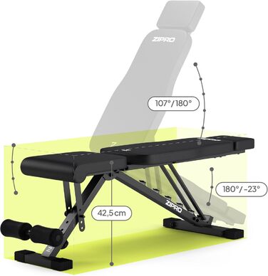Спортивна лава ZIPRO для дому: 7 положень, навантаження до 300 кг, тренажер для пресу та спини, чорний колір