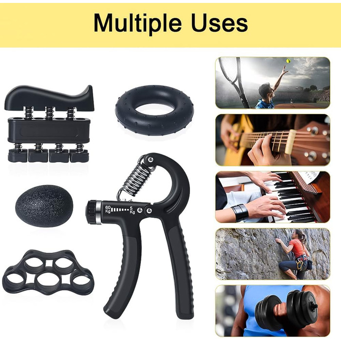 Набір для тренування рук Vicloon (5 шт.): фінгер-тренажер, тренажер зап'ястя, силовий хват, регульований хват, для зняття стресу