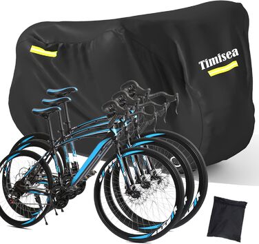 Водонепроникний чохол для велосипеда, захисна покриття з світловідбиваючими смугами, 420D Oxford, чорний, для 2 велосипедів (210x112x112 см)