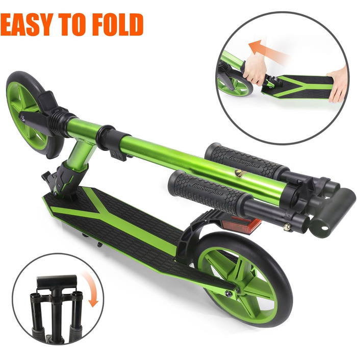 Скутер Lamborghini Tretroller Cityroller Big Wheel: складний, регульована висота, для дорослих та дітей, з підставкою, передньою підвіскою та гальмом на задньому колесі, до 100 кг (зелений)