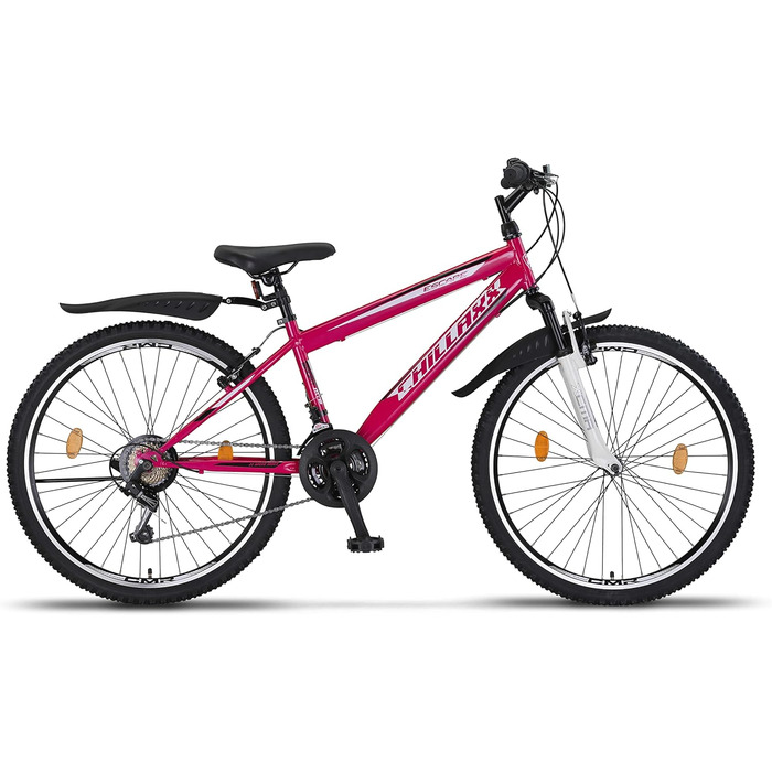 Гірський велосипед Chillaxx Bike Escape 24/26 дюймів, 21 швидкість, V-гальма, для дівчат, хлопців, чоловіків та жінок, рожево-білий, преміум-якість