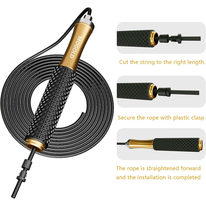 Стрибкове канат для чоловіків, жінок, дітей - з подвійними кульковими підшипниками, 360-градусний поворот, металевий руків'я, серцевина з силіконовим руків'ям, регульований, 3 м, для фітнесу, схуднення, чорний