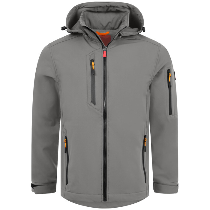 Чоловіча легка куртка Softshell водонепроникна та дихаюча, outdoor-куртка з відстібним капюшоном, вітрозахисна еластична куртка для походів та роботи, сіра, розмір 3XL