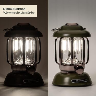 Ліхтар намету Skandika Forsol LED Retro стиль | Акумулятор 4400mAh, регулювання яскравості, для кемпінгу, саду, декору, піших прогулянок, зелений