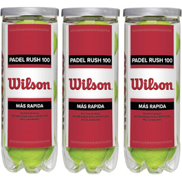 М'ячі для падел-тенісу Wilson Rush 100, 3 упаковки по 3 шт., сумісні з будь-якими майданчиками, WRT136500, унісекс, жовті