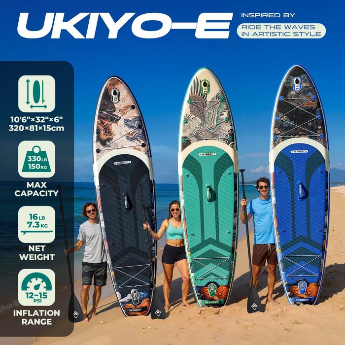 Надувний SUP Board Set для дорослих, 10'6', 320x81x15 см, 150 кг, з аксесуарами та тримачем для камери (зелений)