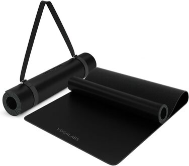 Йога мат YOGALABS® STUDIO: преміум килимок для йоги 185x68x0.4 см з еко-шкіри та натурального каучуку. Антиковзка поверхня, для фітнесу та пілатесу. 100% екологічний, без шкідливих речовин, чорний