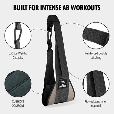 Підвісні ремені для преса DMoose Fitness, чорні, з товстою підкладкою, для турніка та тренування м'язів кора, 2 антикорозійні карабіни