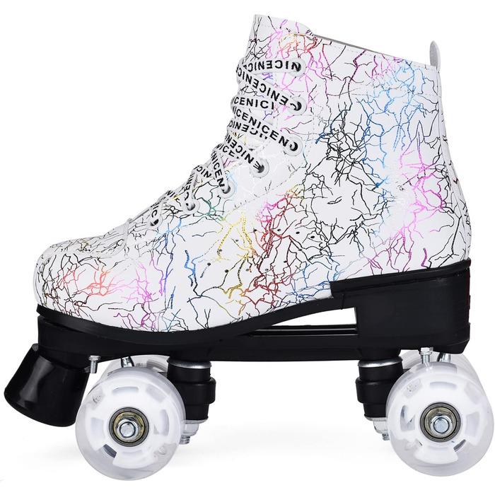Жіночі класичні ролики для катання, ролики з 4 колесами в дворядний, комфортні ролики для початківців, LED ролики (білий, 36)