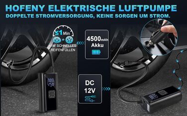 Портативна акумуляторна повітряна помпа для велосипеда - Hofeny, компресор, LED-ліхтар, для авто та мотоцикла