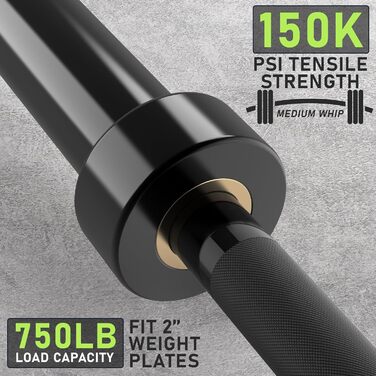 Олімпійський гриф PhysKcal 220 см, 20 кг, 50 мм для важкої атлетики та пауерліфтингу, професійний універсальний гриф
