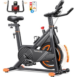 Велотренажер Neu Toputure з вимірюванням пульсу, магнітний опір, 15 кг маховик, до 160 кг, LCD дисплей, тримач для планшета, тримач для напоїв, ультратихий, темно-помаранчевий