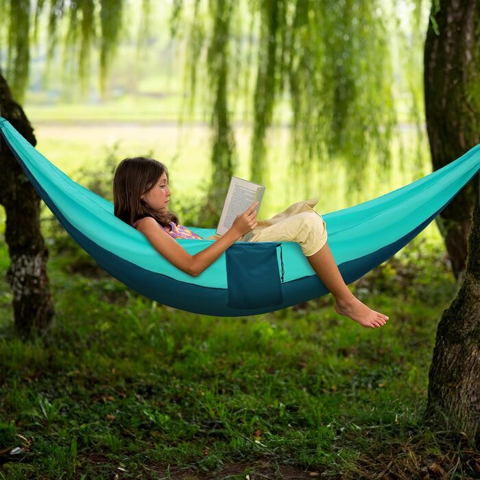 Гамак для кемпінгу на 2 особи, 270x140 см, Bragbare, 300 кг, з сумкою, для саду, балкону, відпочинку, Pfauenblau/Pfauengrün