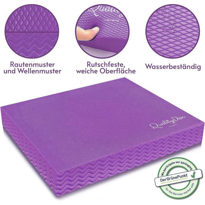 Килимок для балансу з м'якої піни, 44x34x5 см, фіолетовий. Покращує координацію та стабільність, зміцнює м'язи кора. З електронним посібником.