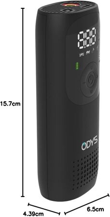 ODYS FlexPump акумуляторний портативний електричний компресор-насос для авто, мотоцикла, велосипеда, самоката, м'ячів (0-10 Бар, 0-150 PSI, 2000 мАг, зарядка USB-C, цифровий дисплей, LED-підсвітка)