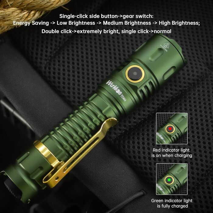Wurkkos TD04 тактичний ліхтарик 3000 люмен, LED, акумуляторний, 8 режимів, IP68, водонепроникний, для активностей на відкритому повітрі та в приміщенні, зелений