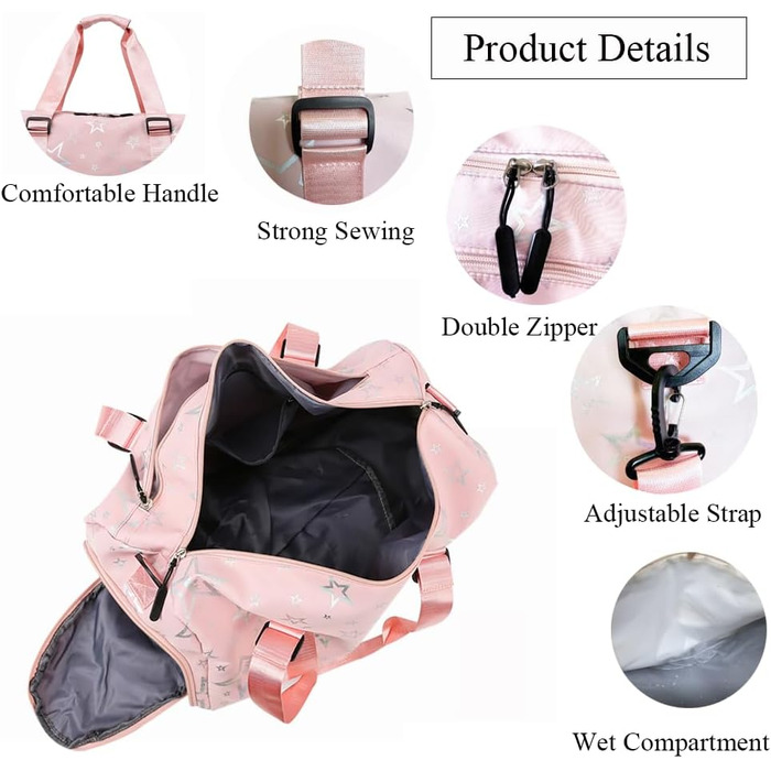 Дитяча спортивна сумка-рюкзак з відділенням для взуття та мокрих речей, спортивна сумка для дівчаток зі зірковим малюнком, для занять гімнастикою та танцями (зелена, рожева)