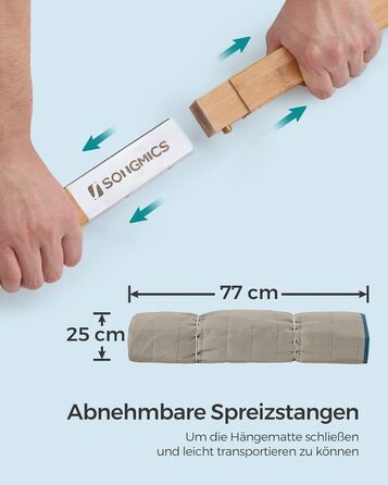 Гамак SONGMICS для 2 осіб з подушкою, сірий-бежевий, 200 x 140 см, до 225 кг, з роздільними бамбуковими стійками
